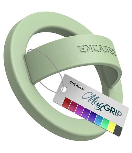 Encased Magnetic Phone Grip Holder Thin Silicone Finger Loop Ring Compatible with iPhone (Sage) - color: Sage