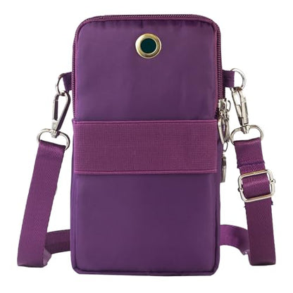 Small Crossbody Bag for Women, Multi Zip Pockets Nylon Wallet Purse Credit Card Holder with Detachable Hand Strap - color: Purplered
