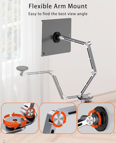 Magnetic Tablet Stand for Desk Aluminum Alloy Phone iPad Desk Holder Overhead Arm Mount with 360°Rotate Base for Magsafe/iPhone/Android/iPad (Magnetic Gray) - color: Magnetic Gray