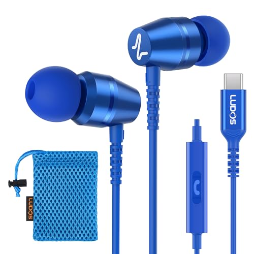 LUDOS OMNITONE USB C Headphones for iPhone 17 16 15 Pro Max Plus Air iPad Pro, 5 Years Warranty, USB-C Earbuds for Samsung Galaxy S24 S23 Ultra S22 S21 FE S20 Z Flip 3 Fold 4, USB Type C Earphones - color: Blue, style: USB-C
