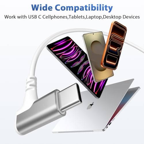 USB C Headphones with Case & Mic Wired Earbuds 90° Angled for Apple Android - color: White