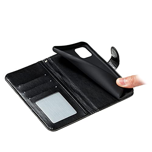 EYZUTAK Case for iPhone 13 Pro, Premium PU Leather Magnetic Flip Wallet Case with Card Holder Cash Slot Lanyard Strap Kickstand Function Embossed Mandala Flower Pattern Shockproof Cover - Black - color: Black, size: iPhone 13 Pro