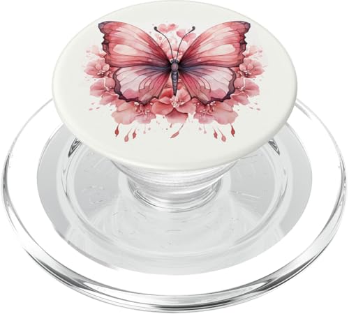 Pink Butterflies And Flowers Floral Butterfly PopSockets PopGrip for MagSafe - style: Magnetic PopGrip
