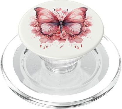Pink Butterflies And Flowers Floral Butterfly PopSockets PopGrip for MagSafe - style: Magnetic PopGrip