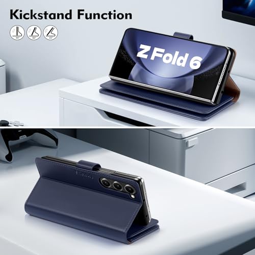 Shieldtop Compatible with Samsung Galaxy Z Fold 6 Wallet Case with Card Holder,Women Man RFID Blocking PU Leather Flip Shockproof Protective Cover Credit Card Holder Slots Kickstand,Dark Blue - color: Dark Blue, size: Samsung Galaxy Z Fold 6