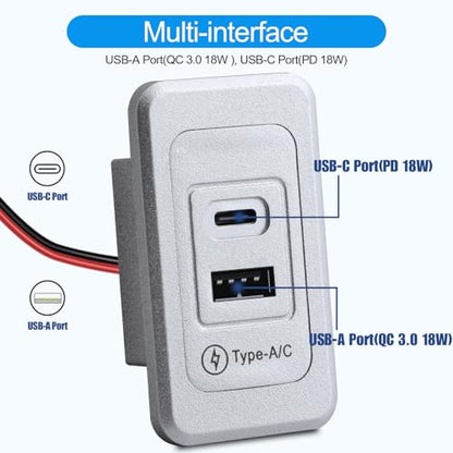 2 Pack RV USB Outlet 12V-24V Wall Mount, Dual USB Charger, USB-A & USB-C Output 5V 1.5A, Automotive USB Outlet Socket Adapter for RV Marine Boat Bus ATV Motorcycle Truck(Silver) - color: Silver