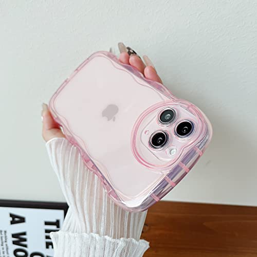 Qokey for iPhone 13 Pro Max Case(2021 6.7"), Clear Cute Love-Heart Camera Design, Curvy Wavy Handgrip Transparent Full-Body Protection Soft TPU Shockproof Phone Cover for Women Girls, Pink - size: for iPhone 13 Pro Max