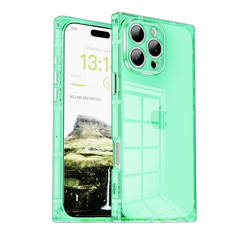 IAIYOXI Rectangle Case Compatible for iPhone 15 Pro Max, Full Camera Protection & Reinforced Corners TPU Cushion Clear Cover, Shockproof Silicone Phone Case for Women Girls (iPhone 15 Pro Max, Green) - color: Green