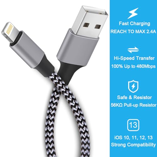 iPhone Charger, Lightning Cable 3PACK 6FT MFi Certified USB Charging Cord - color: Black