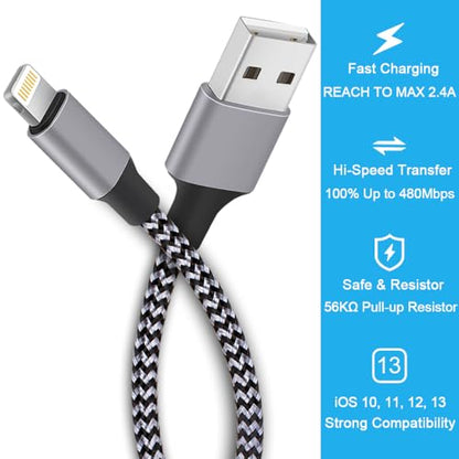 iPhone Charger, Lightning Cable 3PACK 6FT MFi Certified USB Charging Cord - color: Black