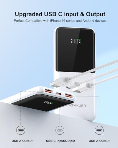 Portable Charger,Slim 10000mAh Power Bank,22.5W USB-C Fast Charging Battery Pack Compatible with iPhone 17/16/15/14/13/12 Pro Samsung Galaxy, iPad, AirPods, Android Tablets (White) - color: White