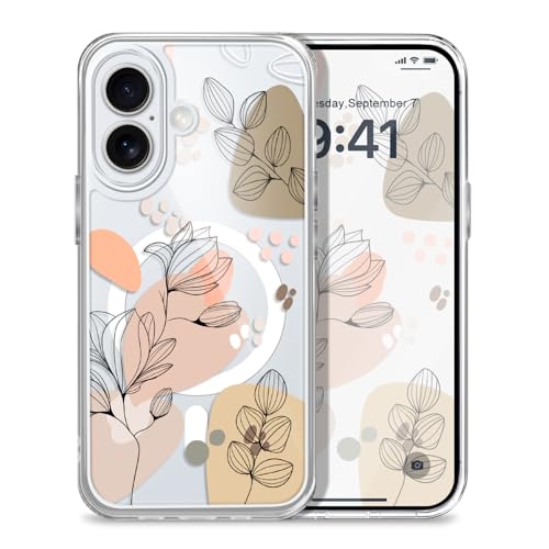for iPhone 17 Case, Ultra Thin Magnetic Hard Clear Compatible with MagSafe for iPhone 17 Phone Cover 6.3 inch, Line Flowers - color: Line Flowers, size: for iPhone 17