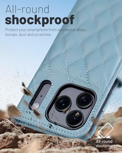 OCASE Compatible with iPhone 17 Pro Wallet Case, PU Leather Flip Folio Case with Card Holders RFID Blocking Kickstand [Shockproof TPU Inner Shell] Phone Cover 6.3 Inch 2025, Diamond Check Blue - color: Diamond Check Blue