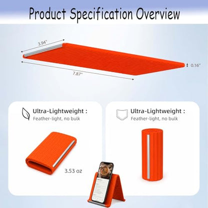 2Pcs Silicone Phone Stand with Aluminum, Flexible Foldable Phone Holder,Universal Adjustable Anti-Slip Desktop Mount for Phone Tablet Laptop (Orange + Black)
