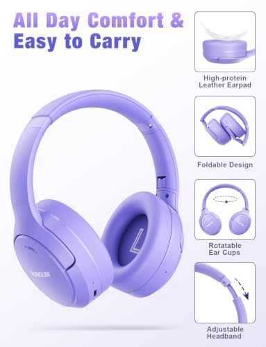 RUNOLIM Active Noise Cancelling Headphones, Wireless Bluetooth Over Ear - color: Purple