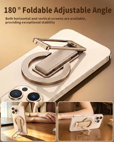 Magnetic Aluminum Phone Ring Grip Stand for iPhone 12-17 Pro Max - color: Rose Gold