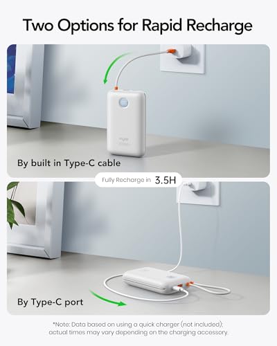 VIYISI Portable Charger 20000mAh 30W Fast Charging with Built-in 2 Cables - color: White