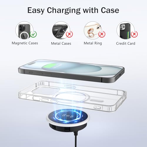 Recessed Magnetic Wireless Charger 15W, Hidden Desk Mount for iPhone 18-12