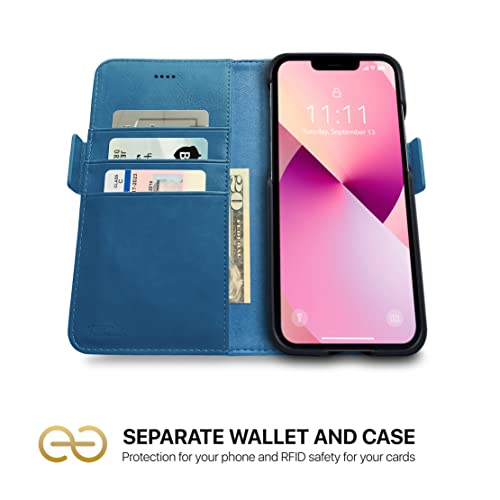 Dreem Vegan Leather Magnetic Detachable Wallet Case for iPhone 13 Slate | Built-in Phone Stand, RFID Blocking Card Holder Flip Cover, MagSafe Compatible, Gift Box [Fibonacci: Slate] - color: Slate, size: iPhone 13
