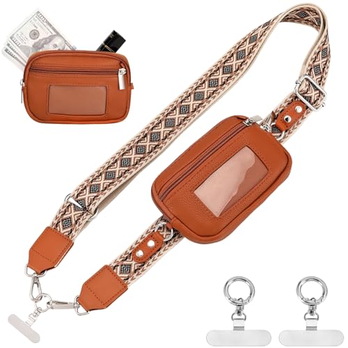 Clip and Go strap for phone with Leather Wallet crossbody phone - color: Brown
