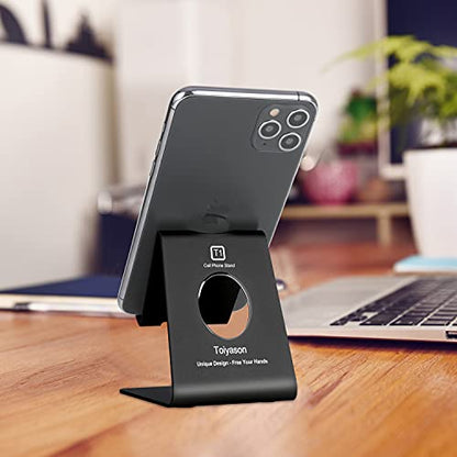 Cell Phone Stand - Aluminum Desktop Phone Holder, Anti-Slip, Universal Fit - color: Black