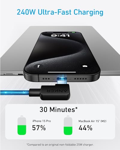 Anker USB C to USB C Right-Angle Cable, 240W (2-Pack, 6 ft, Black) - size: 6ft