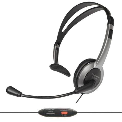 Panasonic Comfort Fit Headset for TCA Series Cordless Landline Phones, Foldable Headset with Flexible Noise-Cancelling Microphone and Volume Control, 2.5 mm Plug, Grey/Silver KX-TCA430