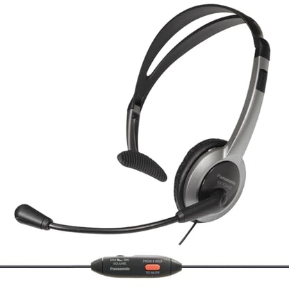 Panasonic Comfort Fit Headset for TCA Series Cordless Landline Phones, Foldable Headset with Flexible Noise-Cancelling Microphone and Volume Control, 2.5 mm Plug, Grey/Silver KX-TCA430