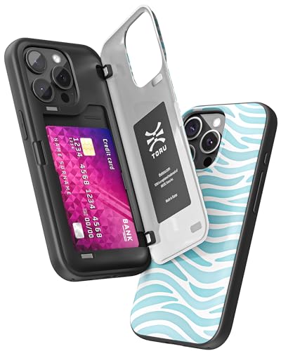 TORU CX Hybrid for iPhone 15 Pro Max Wallet Case | Dual Layer Slim Protective Hard Cover with Hidden 2-Credit Card Slot Holder - Ocean Waves Pattern