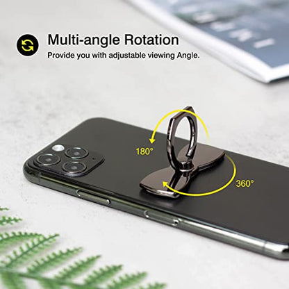 [2 Pack] Sparkling Bowtie Ultra-thin Cell Phone Ring Holder Stand,360 Degree Rotation and 180 Degree Adjustable Finger Ring Kickstand with Polished Metal Phone Grip (Black)