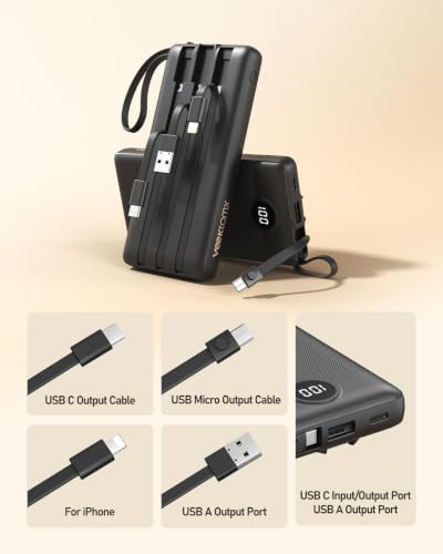 VEEKTOMX 10000mAh Portable Charger with 4 Built-in Cables