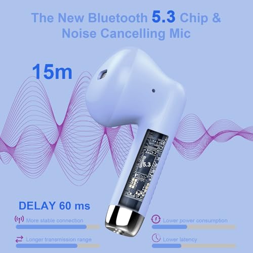 Wireless Earbuds, Bluetooth 5.4 Earbuds Stereo Bass, Bluetooth Headphones - color: Glossy Purple
