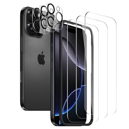 3 Pack Screen Protector for iPhone 16 Pro with 3 Pack Camera Lens Protector, Tempered Glass Film, 9H Hardness, HD Clear, Scratch Resistant, Case Friendly, Easy Install - size: iPhone 16 Pro
