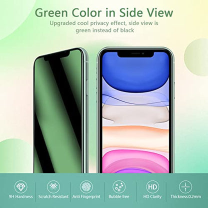 [3 Pack] for iPhone 11/XR Privacy Green Screen Protector, Anti Blue Light Eye Protection Anti Spy 9H Tempered Glass, No Bubble - size: iPhone 11/XR