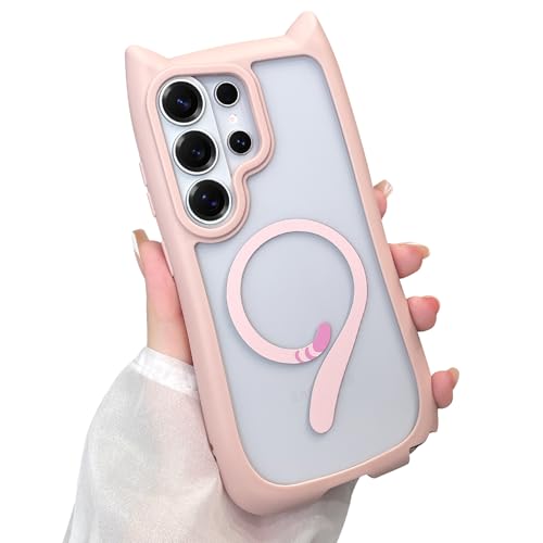 AIGOMARA Cute Case for Samsung Galaxy S26 Ultra Case with Cat Ears, Pink | Kawaii Magnetic Kitty Tail Design [Compatible with MagSafe] Clear Aesthetic Drop Proof Phone Cover for Women Girls - color: Pink, size: Samsung Galaxy S26 Ultra