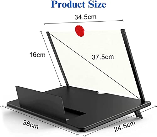 18 Inch Screen Magnifier for Cell Phone – 3D HD Magnifing Screen Enlarger Projector for Movies Videos and Gaming – Foldable Phone Stand Holder with Screen Amplifier–Compatible with All Smartphones - color: Black-18inch