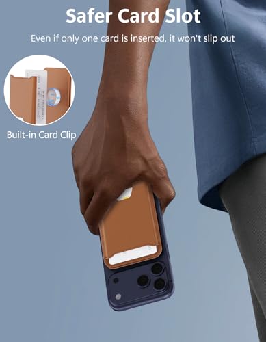 TopMade for MagSafe Wallet with Adjustable Stand, Magnetic Phone Card Holder for iPhone 17/16/15/14/13/12 Series, RFID Blocking Premium Leather, ID Window, Holds 5 Cards, Brown - color: Brown