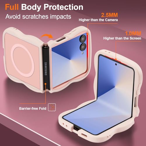 UEEBAI Magnetic for Samsung Galaxy Z Flip 7 5G Case, Compatible with MagSafe, Transparent Wave Frame Design Case Soft Edge Cover Cute Clear Matte Shockproof Protective Phone Case, Pink - color: Pink, size: Samsung Galaxy Z Flip 7 5G