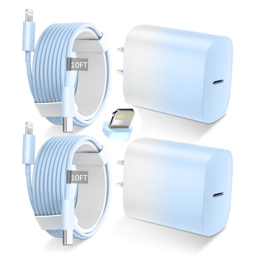 Phone 14 13 12 11 Fast Charger,10FT Long Phone Chargers Fast Charging Lightning Cable with 20W USB C Charger Block for Phone 14/14 Pro Max/13/13Pro Max/12/12Pro Max/11/11Pro/XS/Max/X,Pad,Blue gradient - color: Blue gradient, size: 10ft