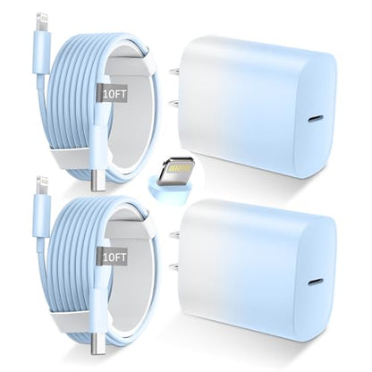 Phone 14 13 12 11 Fast Charger,10FT Long Phone Chargers Fast Charging Lightning Cable with 20W USB C Charger Block for Phone 14/14 Pro Max/13/13Pro Max/12/12Pro Max/11/11Pro/XS/Max/X,Pad,Blue gradient - color: Blue gradient, size: 10ft