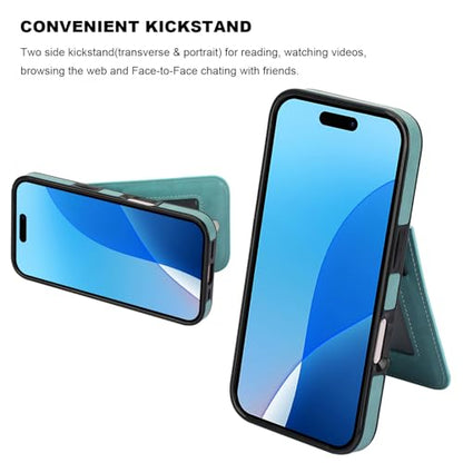 KIHUWEY for iPhone 16 Pro Wallet Case Card Holder Kickstand, Mint Green | Credit Card Slots, PU Leather, Magnetic Clasp, Flip Heavy Duty Protection Cover for Men and Women - color: Mint Green