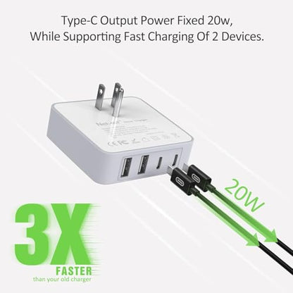 Nekmit USB C Charger, 52W 4-Port Thin Flat Fast Wall Charger with 6.6FT USB-C to Lightning Cable, Two 20W Power Delivery and 2 USB Port for iPhone 13/13 Pro/13 Pro Max, iPad Pro, AirPods Pro - color: White(with cable)