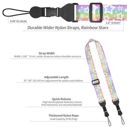 FIEIL 5 Pack Adjustable Shoulder Strap, Nylon Camera Strap, Comfortable Neck Strap for iPad, Cellphone Tablet, Camera, Laptop, Binocular, Luggage Bag (Rainbow Stars Universal Lanyard) - size: 5 Pack Rainbow Stars