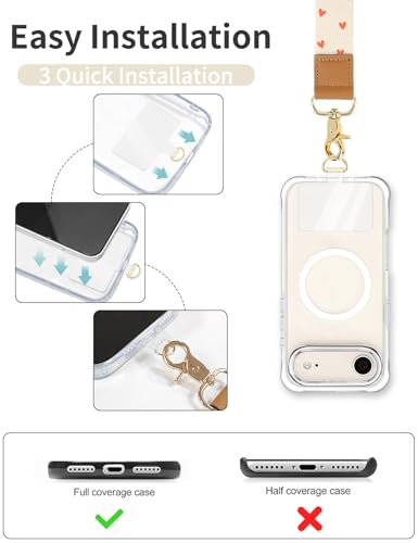 Phone Lanyard Crossbody Strap, Adjustable Neck Strap and Wristlet Strap for Phone Wallet ID Badge with 2 Phone Tabs - color: Orange Love Hearts
