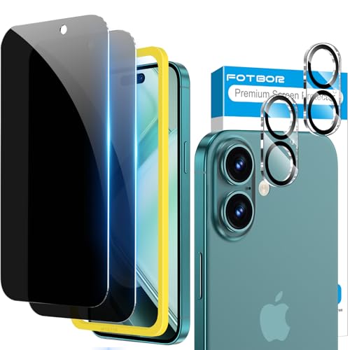 Fotbor for 2Pack iPhone 16 Plus Privacy Screen Protector with 2Pack Camera Lens Protector, Anti Spy 9H+ Tempered Glass with Easy Installation Kit, No Bubble - size: iPhone 16 Plus-6.7 inch