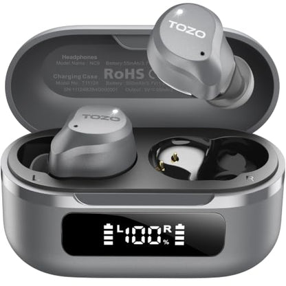 TOZO NC9 Hybrid Active Noise Cancelling Wireless Earbuds, 60H, LED Display - color: Gray