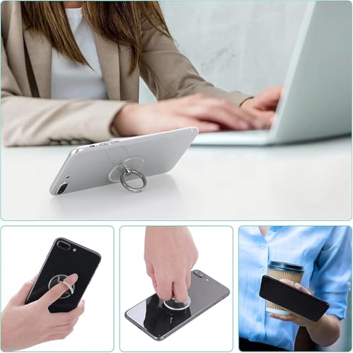 2pcs Diamond Phone Ring Stand Holder，Round Transparent Phone Ring Kickstand，360 Degree Rotation Finger Grip Compatible with All Smartphones，Tablet and Case