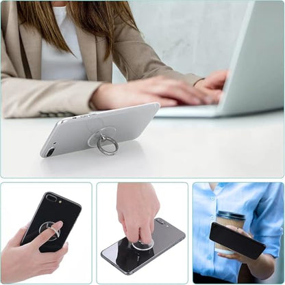 2pcs Diamond Phone Ring Stand Holder，Round Transparent Phone Ring Kickstand，360 Degree Rotation Finger Grip Compatible with All Smartphones，Tablet and Case
