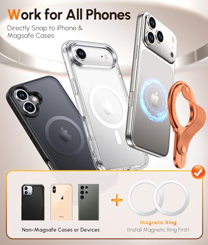 GripMate 2nd Magnetic Phone Ring Holder, Slim MagSafe Finger Loop Grip - color: Orange