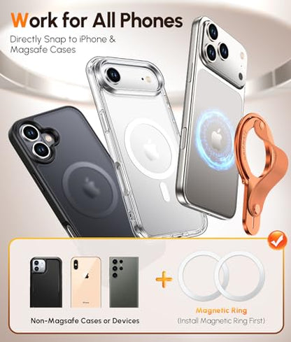 GripMate 2nd Magnetic Phone Ring Holder, Slim MagSafe Finger Loop Grip - color: Orange